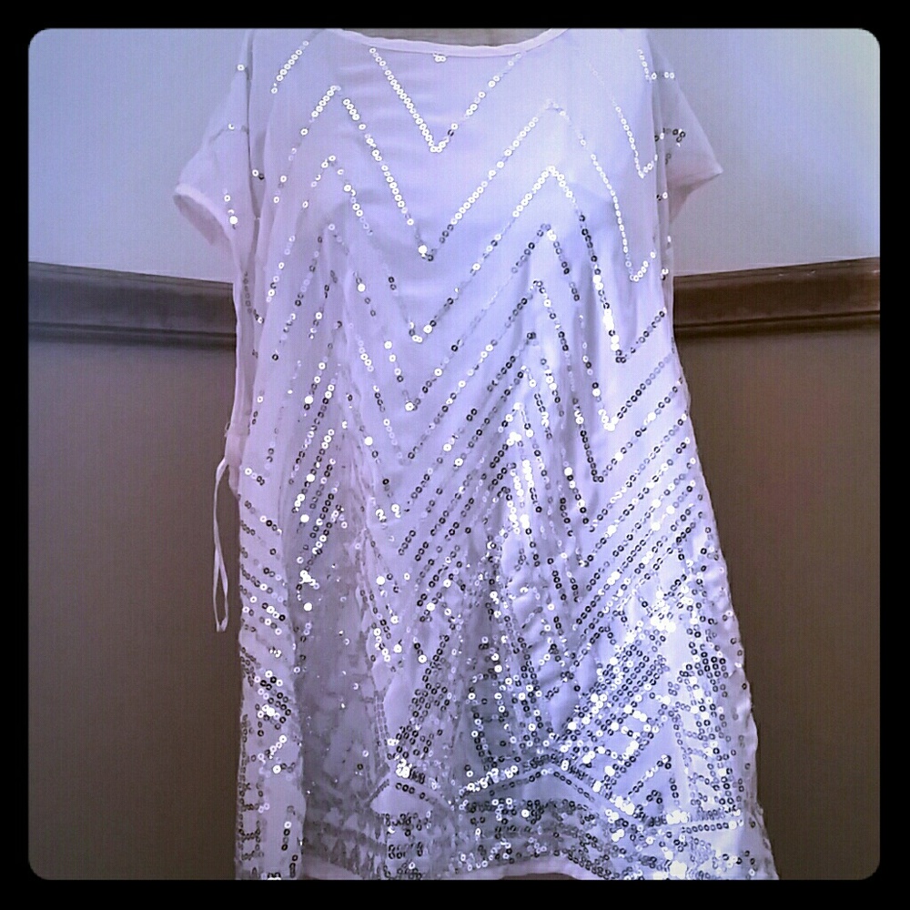 Light Pink Silver Sequin Dressy Top